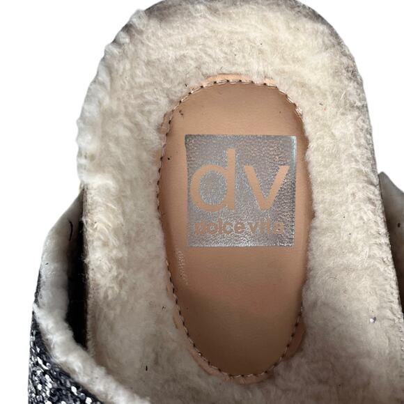 DV Dolce Vita Sparkle Sherpa Two Strap Sandals Womens 6.5 Footbed Comfort Silver - Picture 4 of 9